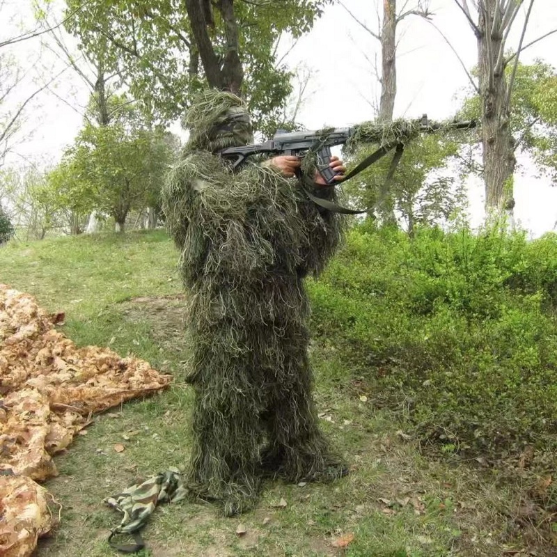 Ghillie Suit Woodland - 3Dバイオニックリーフカモフラージュギリースーツ、森の狩猟服、変装ユニフォーム、cs迷彩スーツセット