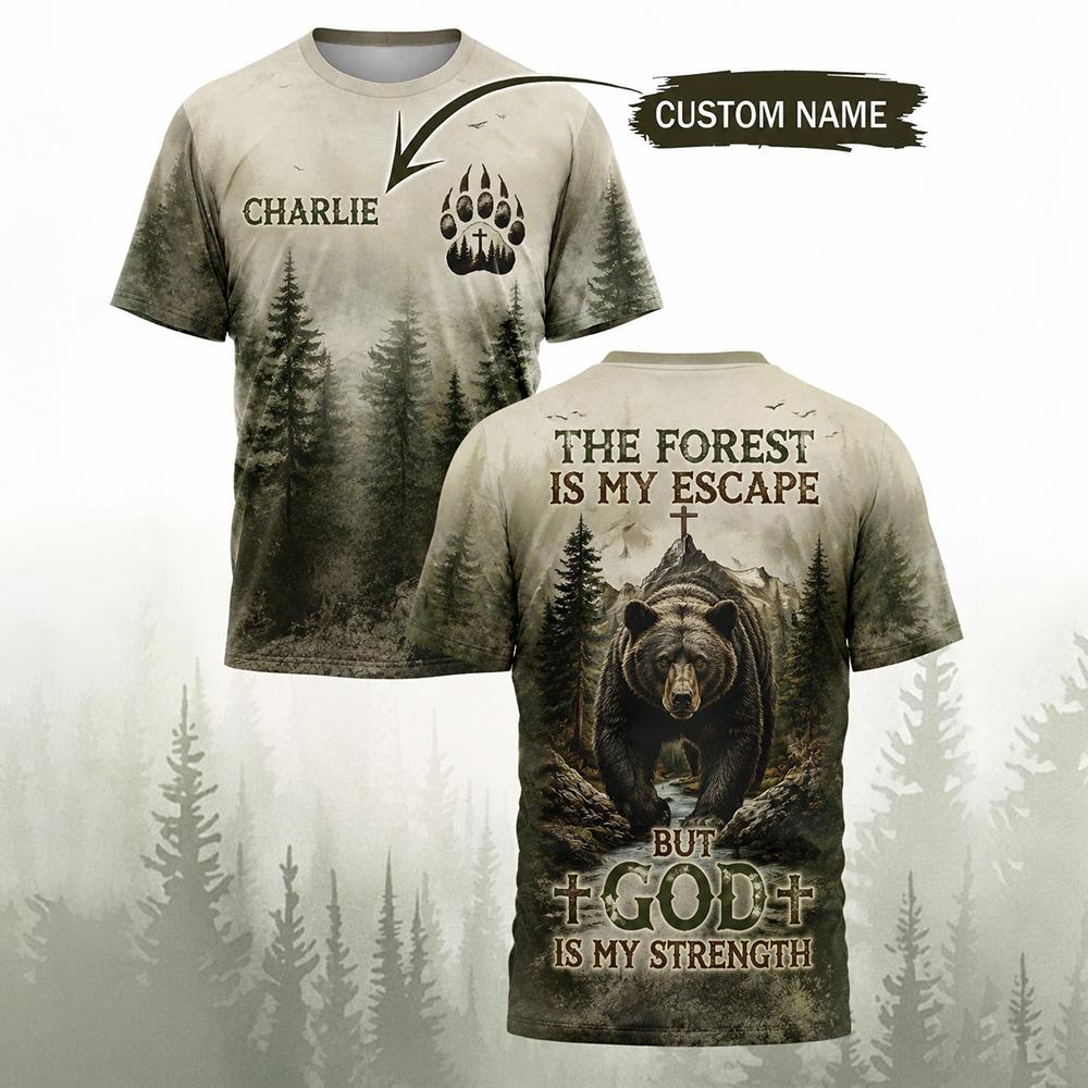 Outdoor Hunting Names - 男性ヴィンテージ森林クマプリント Tシャツカスタム名ファッションアニマル柄カジュアルトップス屋外狩猟キャンプ居心地の良い通気性 Tシャツ