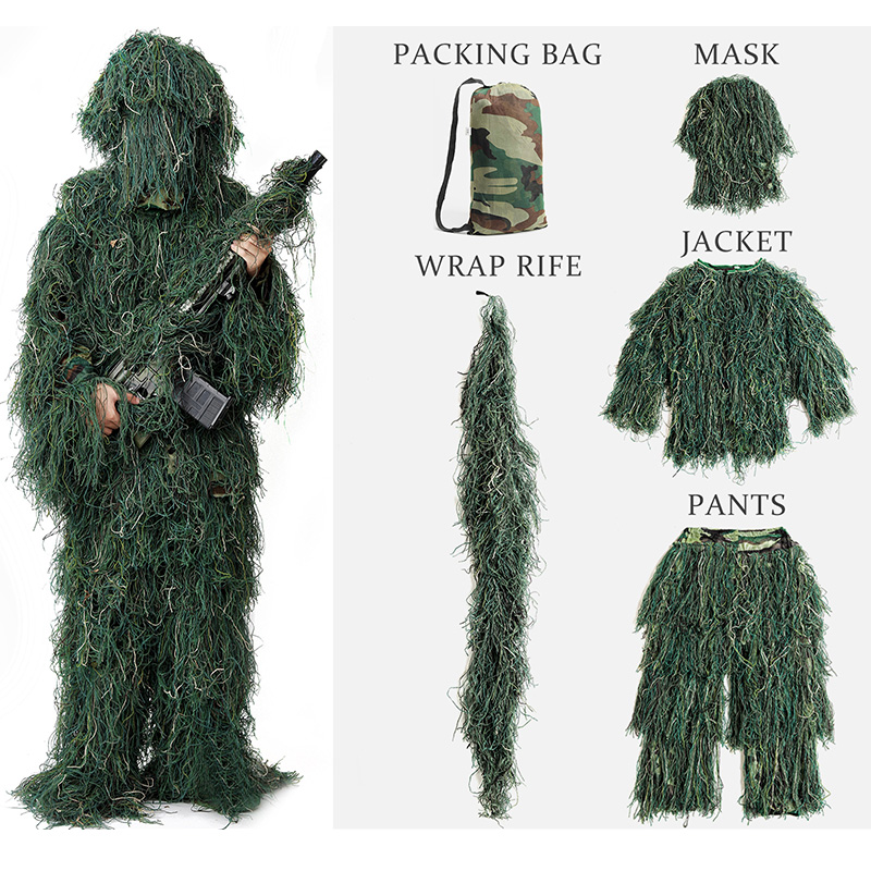 Ghillie Suit Woodland - 5 個大人 Ghillie スーツ子供ハンター迷彩服 Ghillie スーツ狩猟スーツバードウォッチング服戦術森林砂漠迷彩