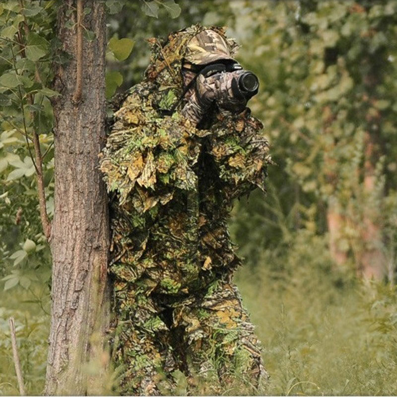 Ghillie Suit Woodland - 男性と女性のための屋外のギリースーツ、カモフラージュ服、ジャングルスーツ、CSトレーニングリーフ服、ハンティングパンツ、フード付きジャケット、子供
