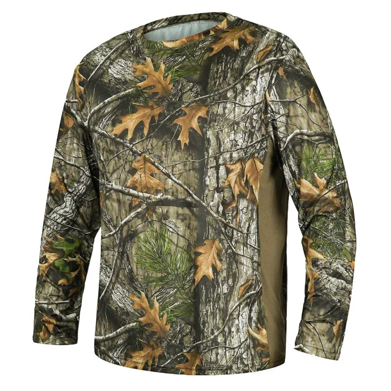 Hunting Outdoor Logos - 卸売価格工場販売カスタムロゴ入り夏用日焼け止め釣り服、ハンティング迷彩トップス、フィールド写真撮影・バードウォッチング用長袖クルーネックTシャツ