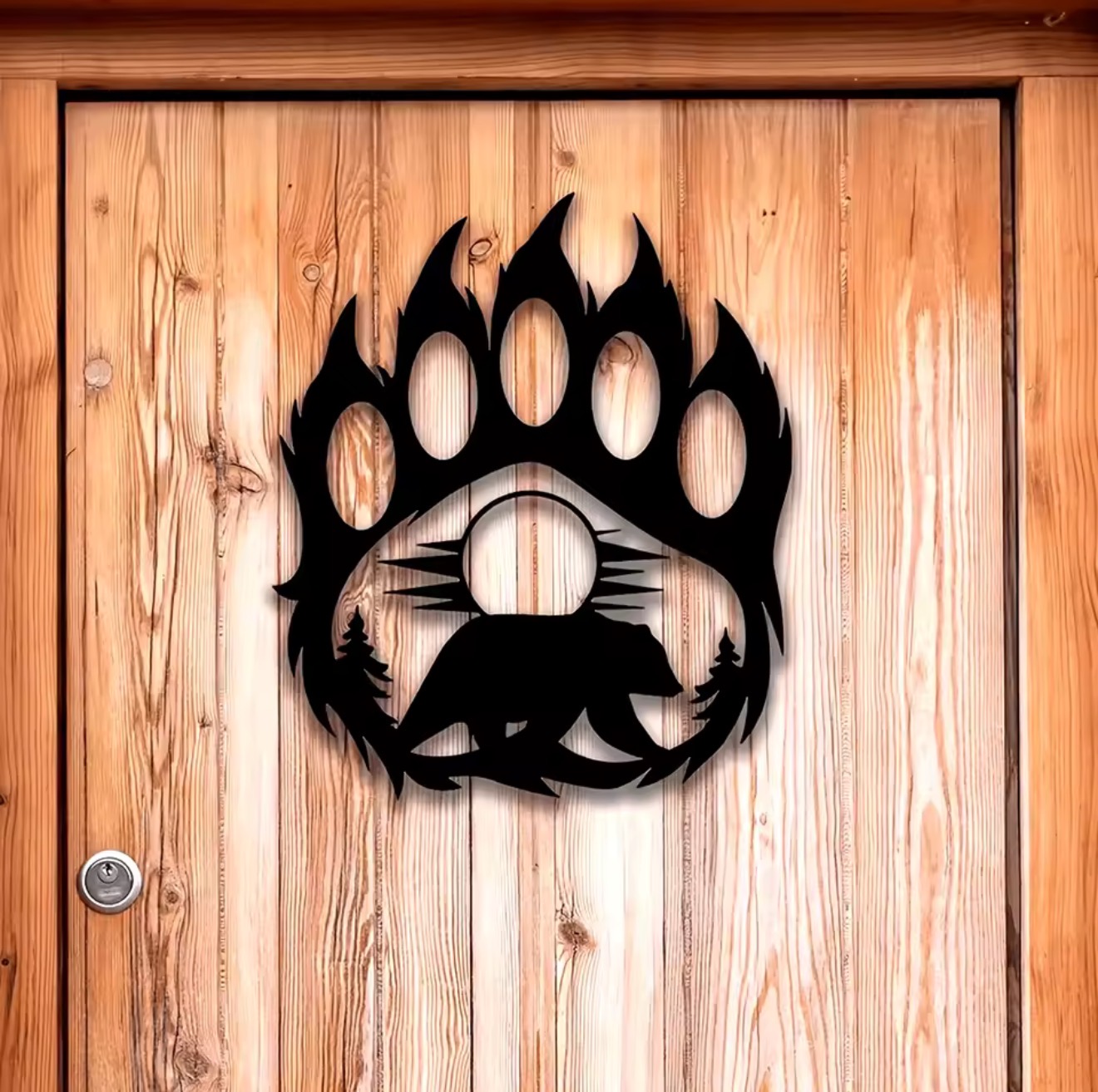 Hunting Outdoor Decor - 素朴なメタル製の熊の足の形をしたウォールアート、屋内/屋外装飾、リビングルーム、キャビン、狩猟愛好家のためのユニークな家の装飾