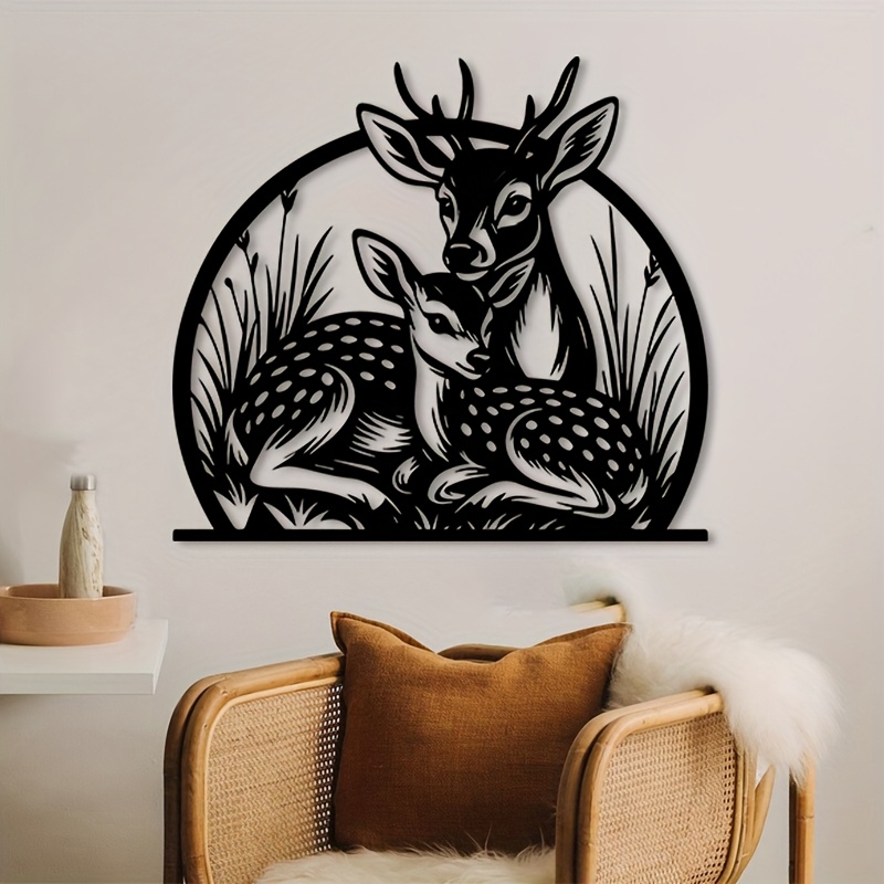 Hunting Outdoor Decor - ブランド「ラスティック・アイアン・ディア・ウォールアート」3Dメタル鹿の彫刻、大きな角飾り、キャビン、ロッジ、農家、屋外、ハンティングギフト（男性向け）