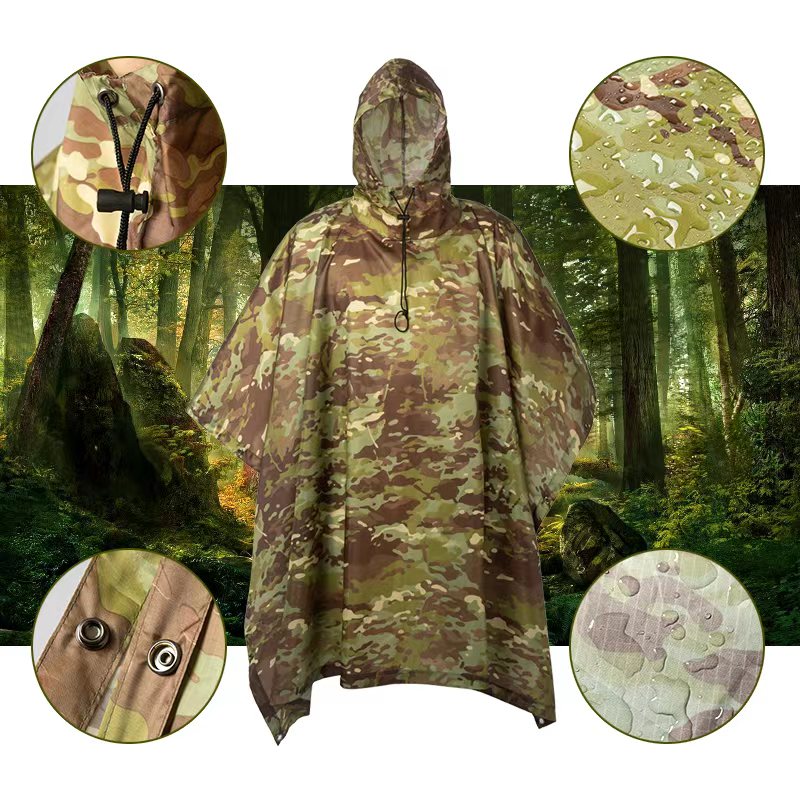 屋外用の通気性のあるカモフラージュポンチョ,タクティカルレイ - Ghillie Suit Woodland のレビューと価格