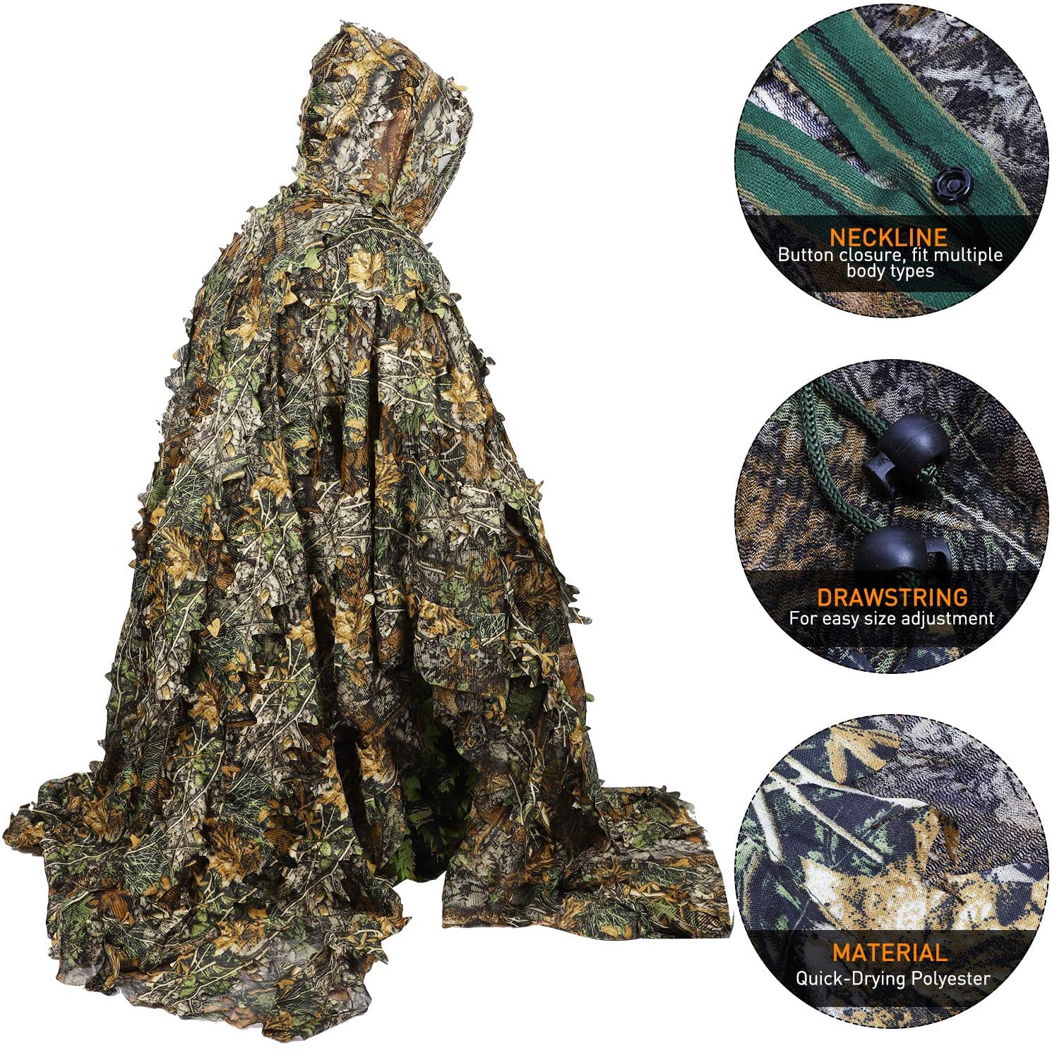 ハンティングケープ,カモフラージュ,ハンティング用の3Dカモ - Ghillie Suit Woodland のレビューと価格