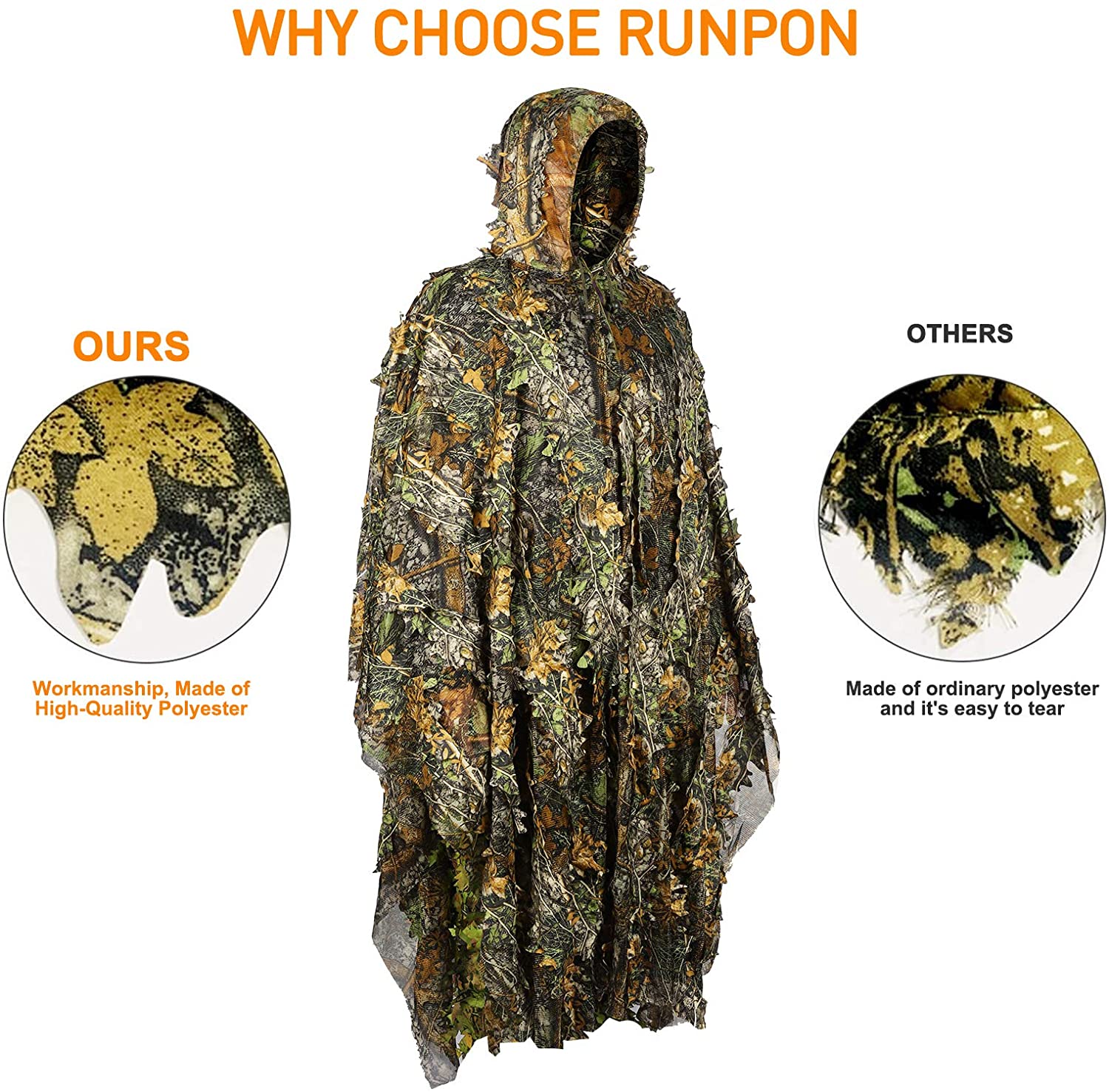 ハンティングケープ,カモフラージュ,ハンティング用の3Dカモ - Ghillie Suit Woodland のレビューと価格