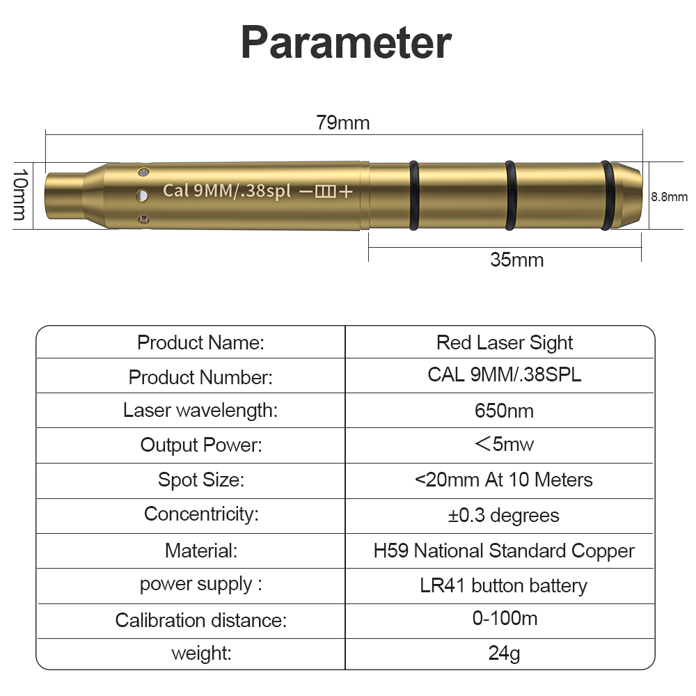 9MM/38SPL レッドレーザーボアサイターカートリッジド - Outdoor Hunting Range のレビューと価格